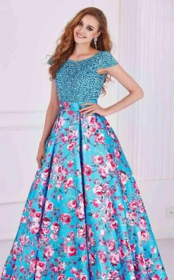 Angela & Alison - 61085 Beaded Bateau Floral Ballgown