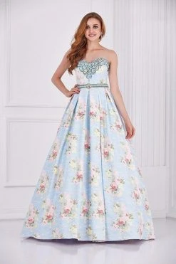 Angela & Alison - 61105 Embellished Strapless Floral Ballgown Formal Gowns