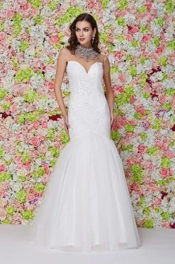 Angela & Alison - 61107 Embellished High Neck Floral Mermaid Gown
