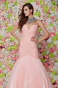Angela & Alison - 61107 Embellished High Neck Floral Mermaid Gown