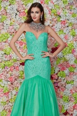 Angela & Alison - 61107 Embellished High Neck Floral Mermaid Gown