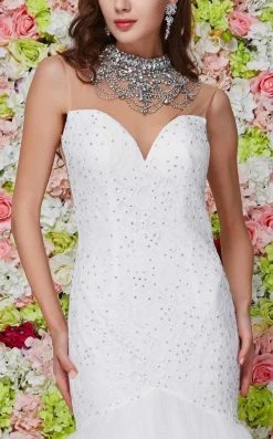 Angela & Alison - 61107 Embellished High Neck Floral Mermaid Gown