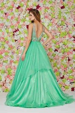 Angela & Alison - 61124 Beaded Plunging Striped Ballgown Formal Gowns 11 Angela & Alison - 61124 Beaded Plunging Striped Ballgown Formal Gowns