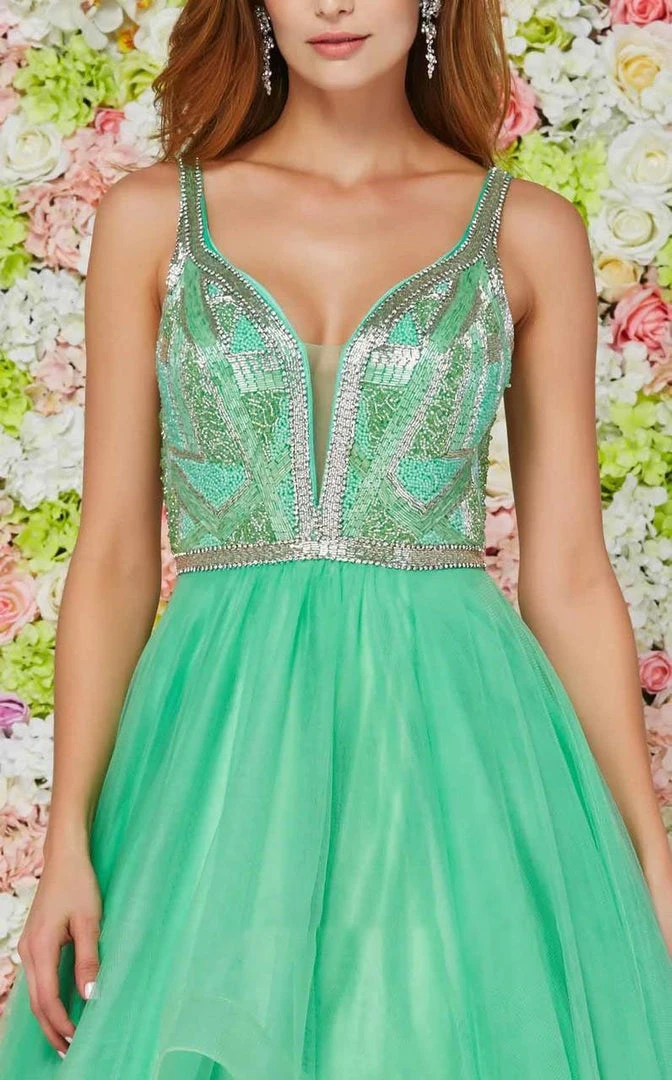 Angela & Alison - 61124 Beaded Plunging Striped Ballgown Formal Gowns 5 Angela & Alison - 61124 Beaded Plunging Striped Ballgown Formal Gowns