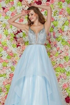 Angela & Alison - 61124 Beaded Plunging Striped Ballgown Formal Gowns 14 Angela & Alison - 61124 Beaded Plunging Striped Ballgown Formal Gowns