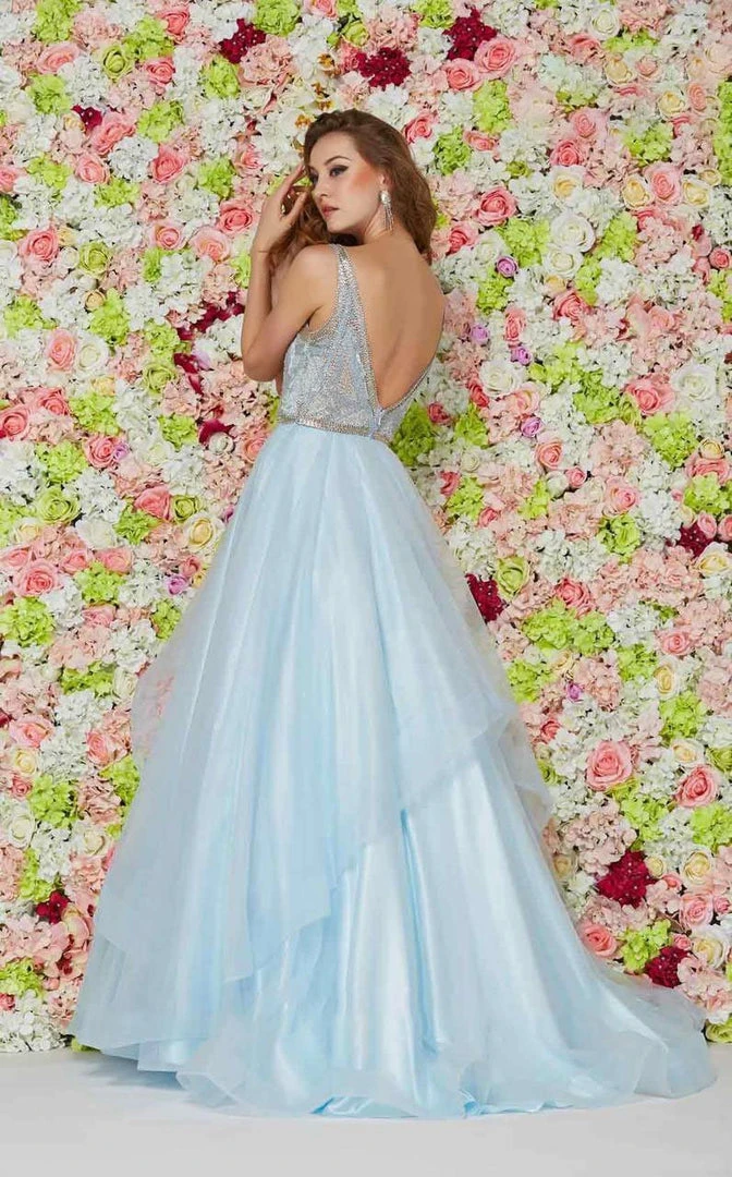 Angela & Alison - 61124 Beaded Plunging Striped Ballgown Formal Gowns 8 Angela & Alison - 61124 Beaded Plunging Striped Ballgown Formal Gowns