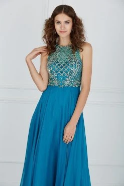 Angela & Alison - 61191 Illusion Gilt Beaded A-Line Gown