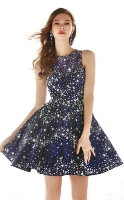 Cocktail Dresses Angela & Alison - 62010 Sleeveless Star-Studded A-Line Dress