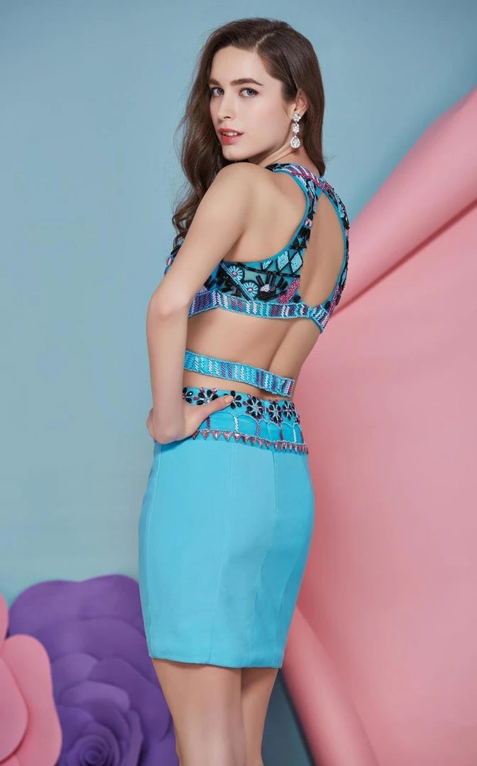 Angela & Alison - 62036 Tribal Embellished Two-Piece Halter Dress Cocktail Dresses 8 Angela & Alison - 62036 Tribal Embellished Two-Piece Halter Dress Cocktail Dresses