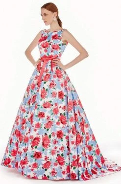 Angela & Alison - 62046 Sleeveless Bateau Neck Floral Ballgown - 1 Pc Black/Floral In Size 8 Available