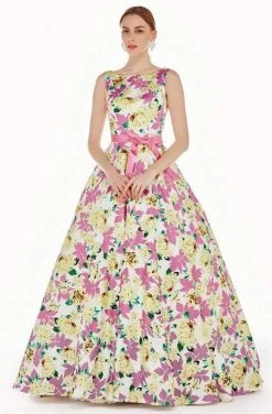 Angela & Alison - 62046 Sleeveless Bateau Neck Floral Ballgown - 1 Pc Black/Floral In Size 8 Available