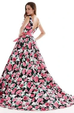 Angela & Alison - 62046 Sleeveless Bateau Neck Floral Ballgown - 1 Pc Black/Floral In Size 8 Available