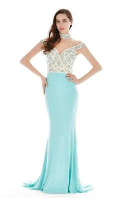 Angela & Alison - 62052 Illusion High Neck Beaded Gown Formal Gowns