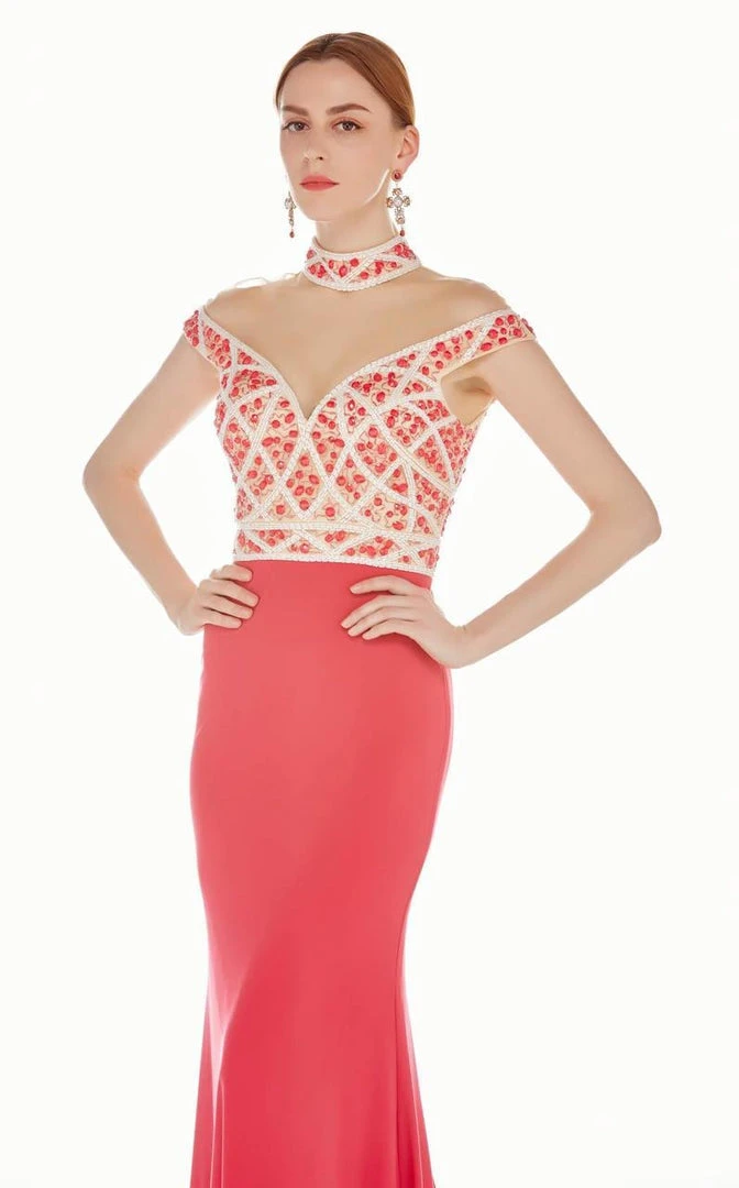 Angela & Alison - 62052 Illusion High Neck Beaded Gown Formal Gowns 8 Angela & Alison - 62052 Illusion High Neck Beaded Gown Formal Gowns