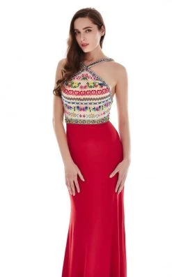 Formal Gowns Angela & Alison - 62054 Embroidered Halter Neck Sheath Dress 11 Formal Gowns Angela & Alison - 62054 Embroidered Halter Neck Sheath Dress