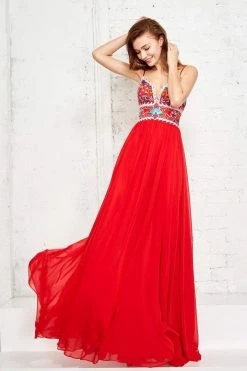 Angela & Alison - 71001 Vibrant Embroidery Plunging Empire Gown Formal Gowns 10 Angela & Alison - 71001 Vibrant Embroidery Plunging Empire Gown Formal Gowns