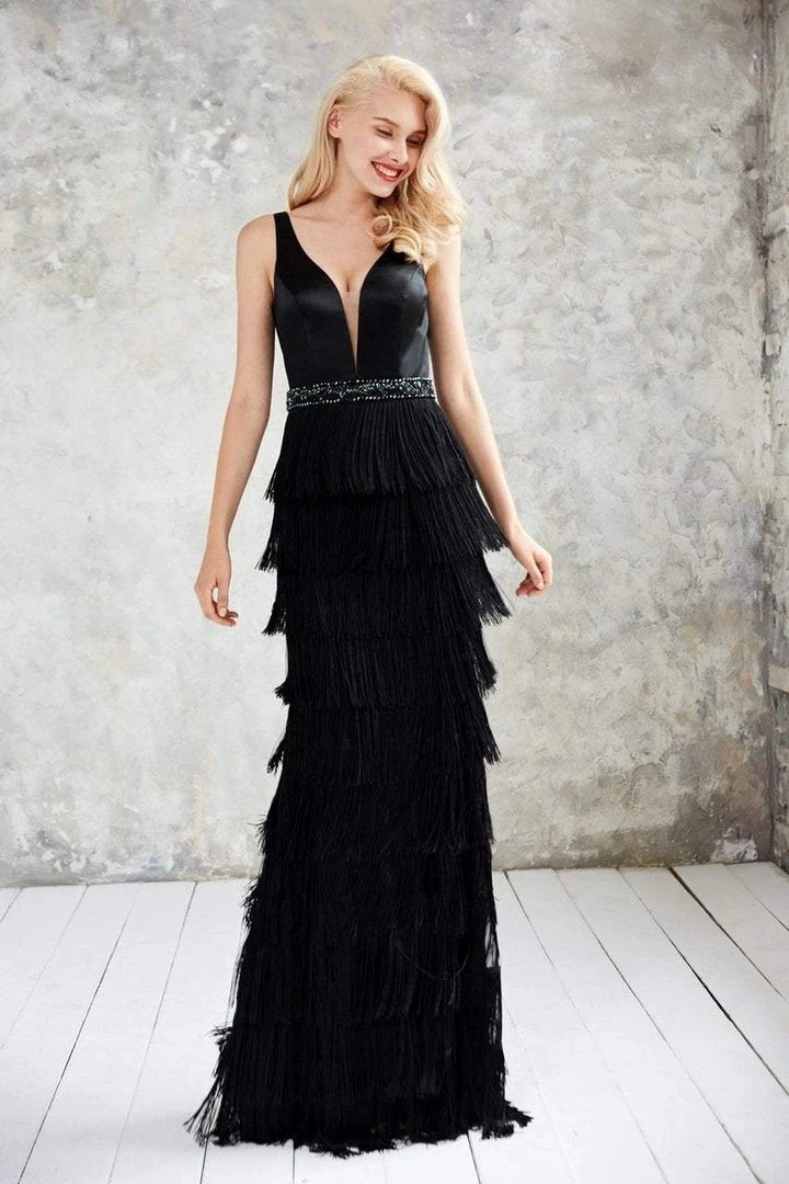 Angela & Alison - 71003 V-neck Layered Fringed Sheath Dress 3 Angela & Alison - 71003 V-neck Layered Fringed Sheath Dress