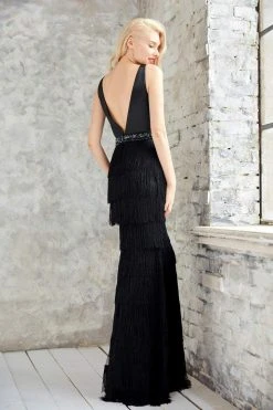 Angela & Alison - 71003 V-neck Layered Fringed Sheath Dress 9 Angela & Alison - 71003 V-neck Layered Fringed Sheath Dress