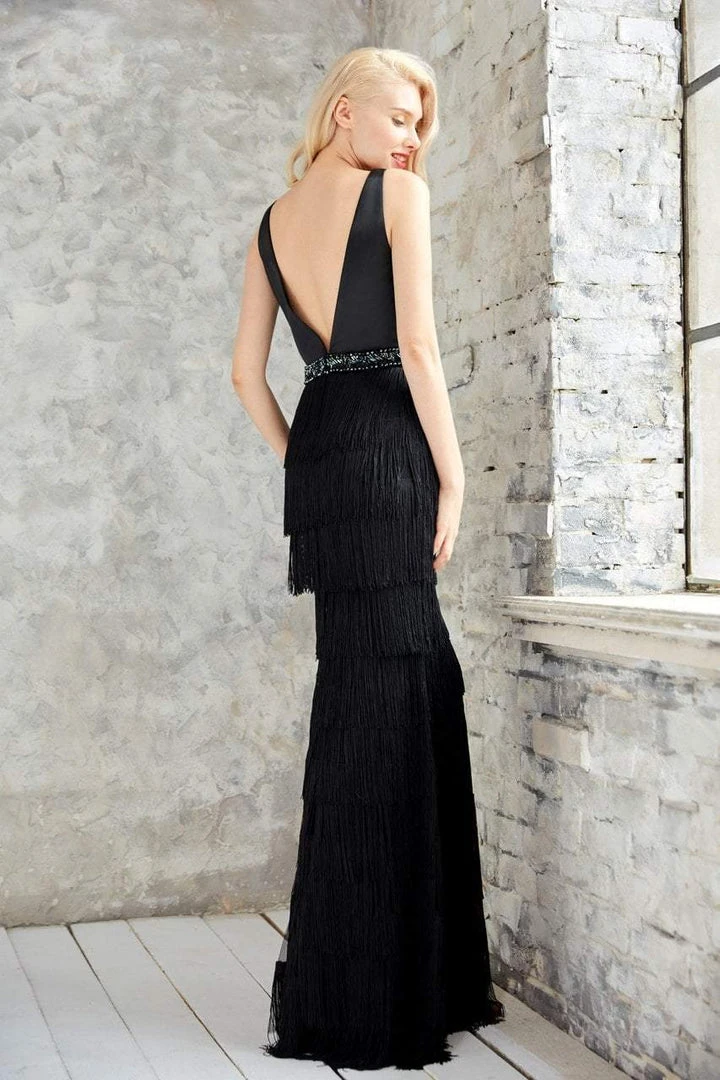 Angela & Alison - 71003 V-neck Layered Fringed Sheath Dress 5 Angela & Alison - 71003 V-neck Layered Fringed Sheath Dress