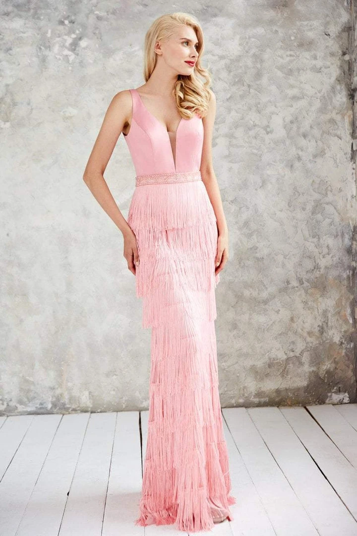 Angela & Alison - 71003 V-neck Layered Fringed Sheath Dress 6 Angela & Alison - 71003 V-neck Layered Fringed Sheath Dress