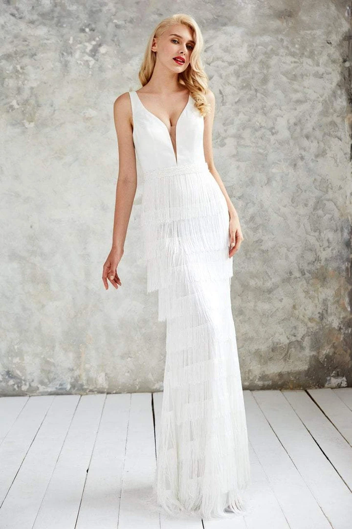 Angela & Alison - 71003 V-neck Layered Fringed Sheath Dress 7 Angela & Alison - 71003 V-neck Layered Fringed Sheath Dress