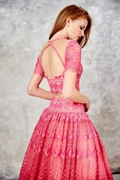 Formal Gowns Angela & Alison - 71008 Laced Two-Piece A-line Evening Gown