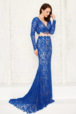 Angela & Alison - 71016 Lace Deep V-neck Sheath Dress Formal Gowns