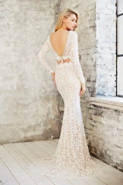 Angela & Alison - 71016 Lace Deep V-neck Sheath Dress Formal Gowns