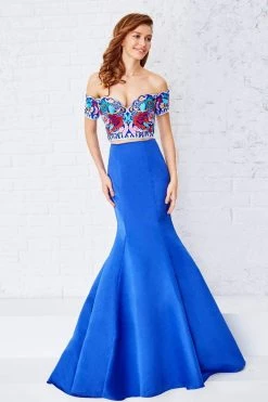 Angela & Alison - 71017 Two Piece Embroidered Trumpet Dress