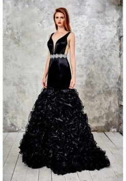 Formal Gowns Angela & Alison - 71022 Deep V-Neck Ruffled Mermaid Gown 9 Formal Gowns Angela & Alison - 71022 Deep V-Neck Ruffled Mermaid Gown