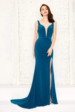 Angela & Alison - 71034 Plunging Neck Fitted Evening Gown Formal Gowns