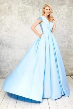 Angela & Alison - 71043 Deep V-Neck Beaded Sleek Ballgown