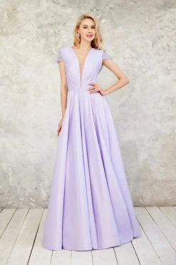 Angela & Alison - 71043 Deep V-Neck Beaded Sleek Ballgown