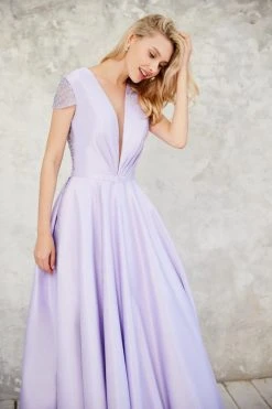 Angela & Alison - 71043 Deep V-Neck Beaded Sleek Ballgown