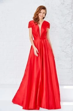 Angela & Alison - 71043 Deep V-Neck Beaded Sleek Ballgown