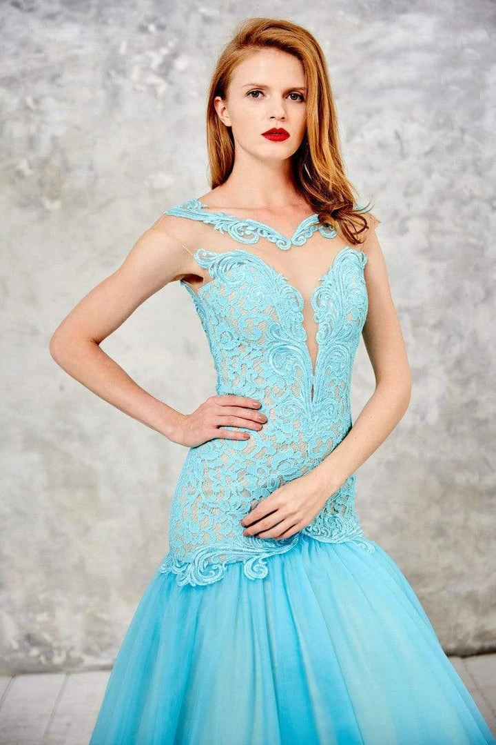 Angela & Alison - 71052 Sequined Lace Sheer Cap Sleeve Trumpet Gown Formal Gowns 6 Angela & Alison - 71052 Sequined Lace Sheer Cap Sleeve Trumpet Gown Formal Gowns