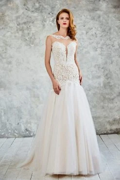 Angela & Alison - 71052 Sequined Lace Sheer Cap Sleeve Trumpet Gown Formal Gowns