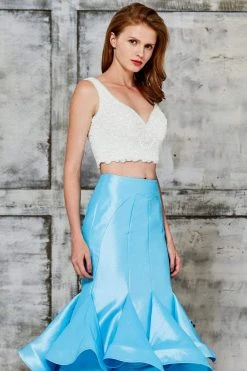 Angela & Alison - 71066A Ruffled V-neck Trumpet Dress Formal Gowns