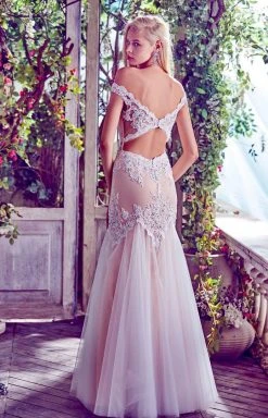 Angela & Alison - 71067 Lace Embroidered Off Shoulder Prom Gown Formal Gowns