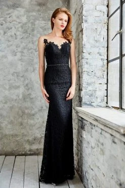 Angela & Alison - 71073 Lace Illusion Jewel Sheath Dress