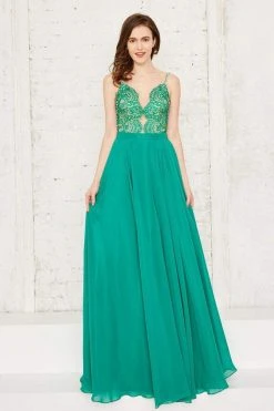 Angela & Alison - 71088 Embellished V-neck A-line Dress