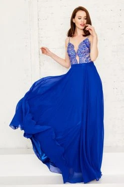 Angela & Alison - 71088 Embellished V-neck A-line Dress