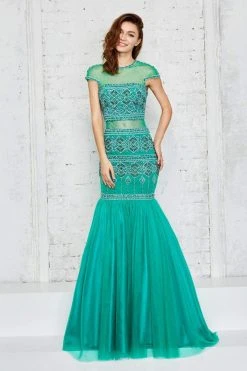 Angela & Alison - 71106 Bedazzled Illusion Jewel Trumpet Dress Formal Gowns