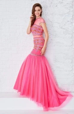 Angela & Alison - 71106 Bedazzled Illusion Jewel Trumpet Dress Formal Gowns