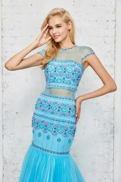 Angela & Alison - 71106 Bedazzled Illusion Jewel Trumpet Dress Formal Gowns