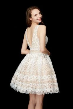 Cocktail Dresses Angela & Alison - 72006 Lace Plunging V-neck Cocktail Dress