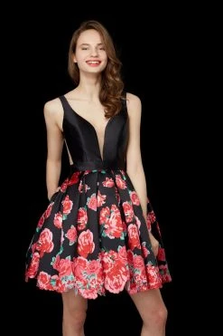 Angela & Alison - 72014 Deep V-neck Floral Dress Cocktail Dresses