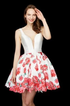 Angela & Alison - 72014 Deep V-neck Floral Dress Cocktail Dresses 14 Angela & Alison - 72014 Deep V-neck Floral Dress Cocktail Dresses