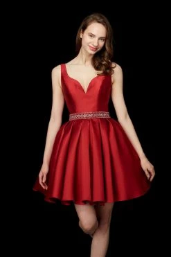 Angela & Alison - 72017 Sultry Sleeveless Satin Short Dress