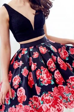 Angela & Alison - 72025 Two Piece Lace Floral Printed Dress Cocktail Dresses